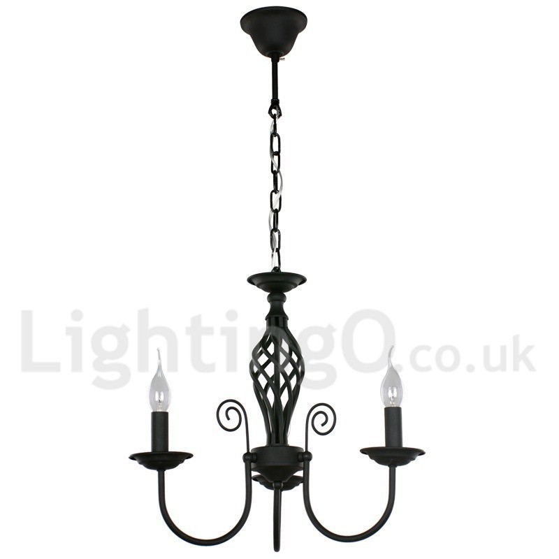 Lámpara de araña contemporánea de 3 luces estilo vela retro negra