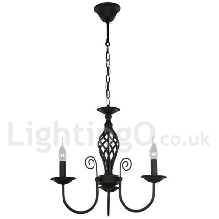 Lámpara de araña contemporánea de 3 luces estilo vela retro negra Lámpara de araña contemporánea de 3 luces estilo vela retro negra