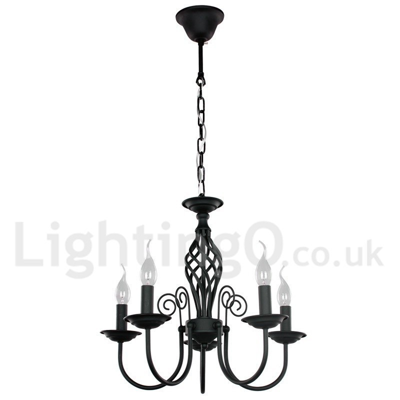 Lámpara de araña contemporánea estilo retro de 5 luces en color negro