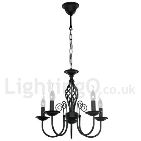 Lámpara de araña contemporánea estilo retro de 5 luces en color negro Lámpara de araña contemporánea estilo retro de 5 luces en color negro