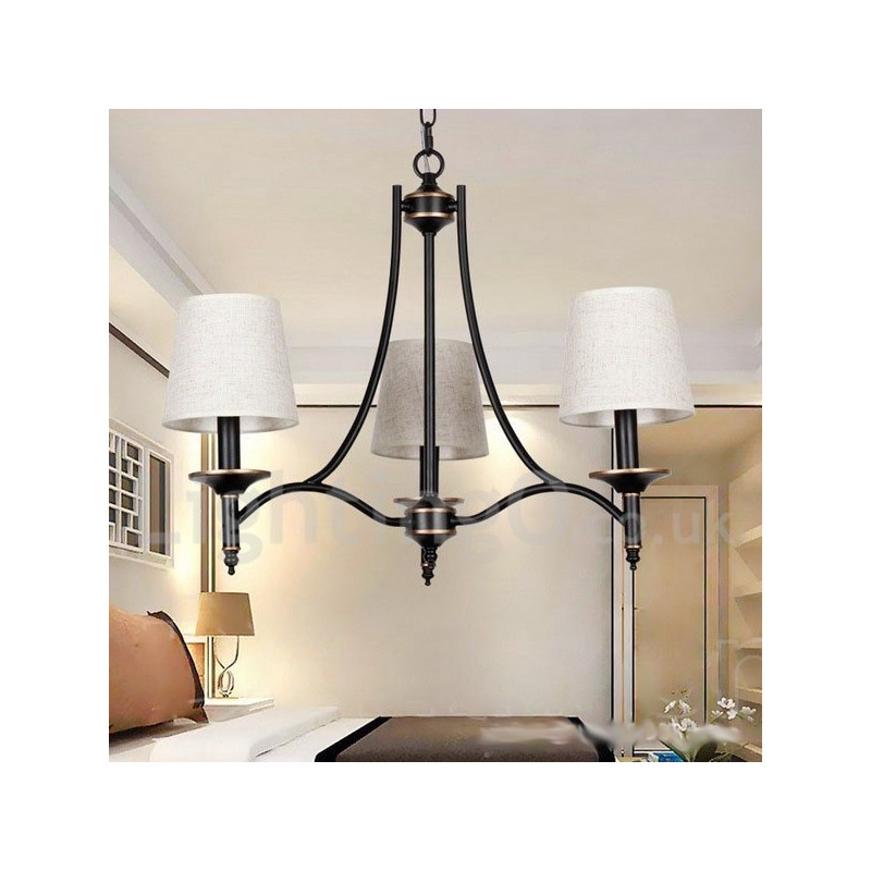 Lámpara de araña contemporánea de 3 luces, estilo rústico retro negro