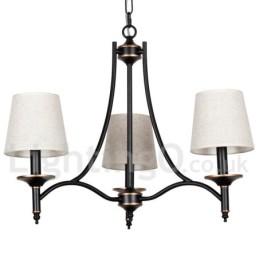 Lámpara de araña contemporánea de 3 luces, estilo rústico retro negro