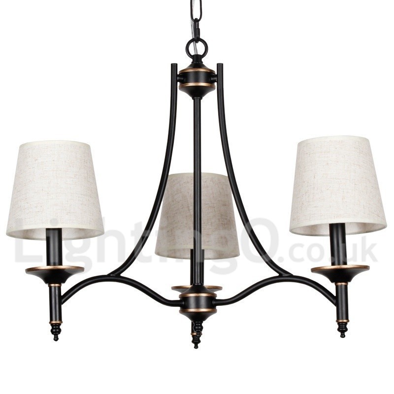 Lámpara de araña contemporánea de 3 luces, estilo rústico retro negro