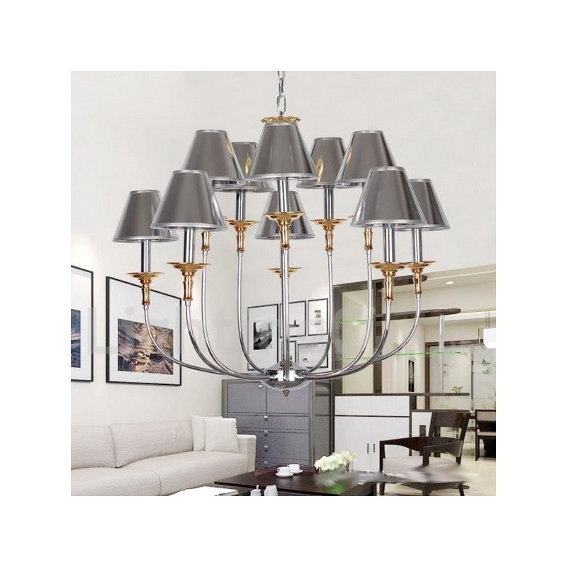 Lámpara de araña moderna contemporánea de 10 luces estilo vela cromada