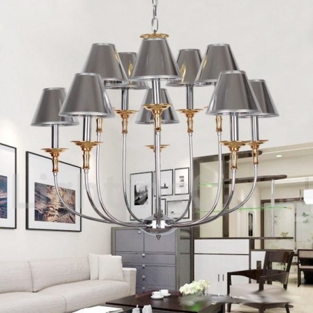 Lámpara de araña moderna contemporánea de 10 luces estilo vela cromada Lámpara de araña moderna contemporánea de 10 luces estilo vela cromada