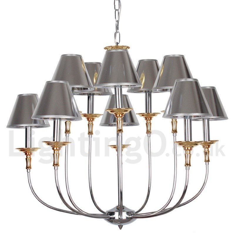 Lámpara de araña moderna contemporánea de 10 luces estilo vela cromada