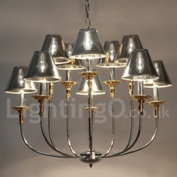 Lámpara de araña moderna contemporánea de 10 luces estilo vela cromada