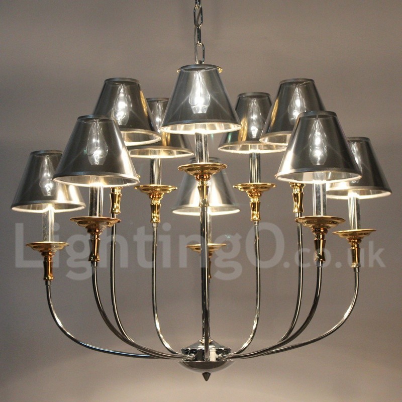 Lámpara de araña moderna contemporánea de 10 luces estilo vela cromada