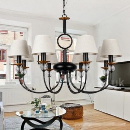 Lámpara de araña de 8 luces, estilo rústico, retro, mediterráneo, contemporáneo, estilo vela, color negro