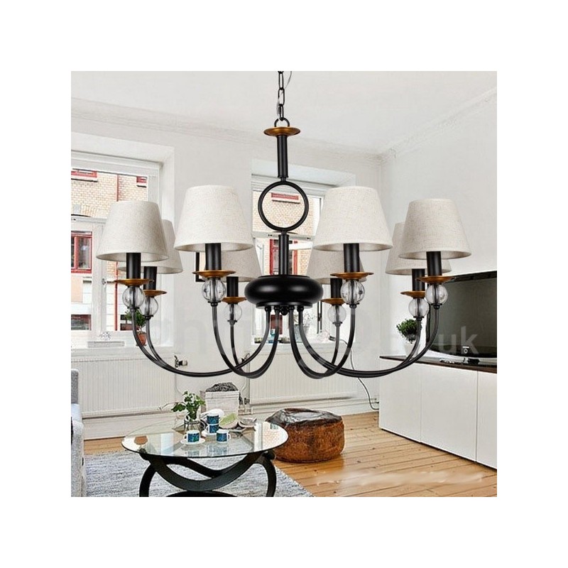 Lámpara de araña de 8 luces, estilo rústico, retro, mediterráneo, contemporáneo, estilo vela, color negro
