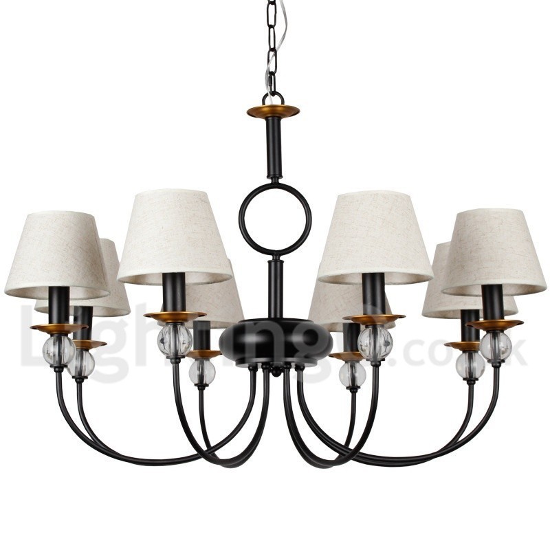 Lámpara de araña de 8 luces, estilo rústico, retro, mediterráneo, contemporáneo, estilo vela, color negro