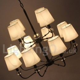 Lámpara de araña contemporánea estilo vela negra grande de 12 luces, estilo retro de 2 niveles