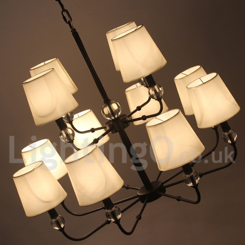Lámpara de araña contemporánea estilo vela negra grande de 12 luces, estilo retro de 2 niveles