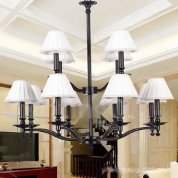Lámpara de araña grande estilo vela de 12 luces, estilo rústico retro de 2 niveles