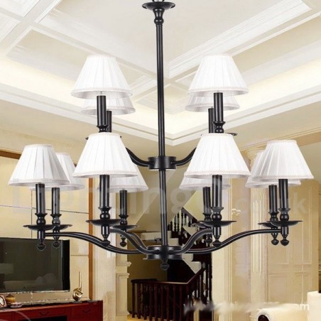 Lámpara de araña grande estilo vela de 12 luces, estilo rústico retro de 2 niveles Lámpara de araña grande estilo vela de 12 luces, estilo rústico retro de 2 niveles