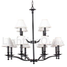 Lámpara de araña grande estilo vela de 12 luces, estilo rústico retro de 2 niveles