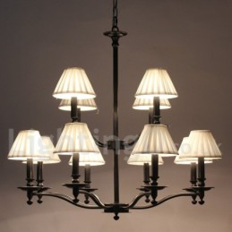 Lámpara de araña grande estilo vela de 12 luces, estilo rústico retro de 2 niveles