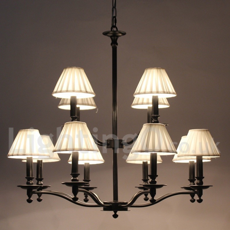 Lámpara de araña grande estilo vela de 12 luces, estilo rústico retro de 2 niveles