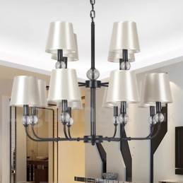 Lámpara de araña grande estilo vela, estilo rústico retro, color negro, de 12 luces y 2 niveles