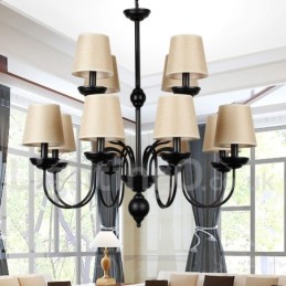 Lámpara de araña grande estilo vela, estilo rústico retro, color negro, de 12 luces y 2 niveles