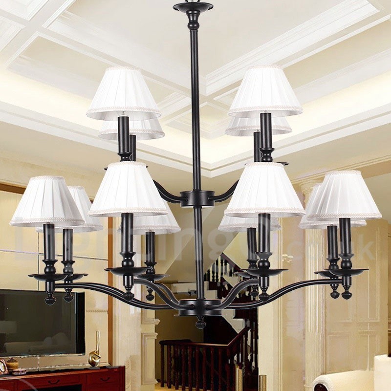 Lámpara de araña grande estilo vela, estilo retro, de 12 luces y 2 niveles