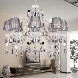 Lámpara de araña estilo vela de cristal K9 de 8 luces en gris