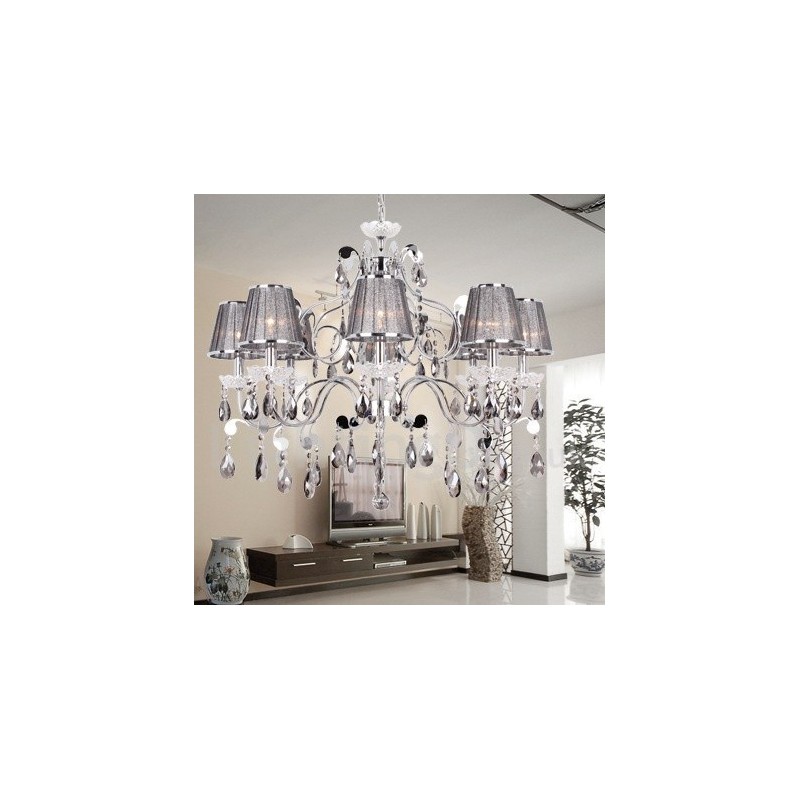 Lámpara de araña estilo vela de cristal K9 de 8 luces en gris