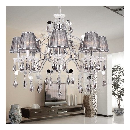 Lámpara de araña estilo vela de cristal K9 de 8 luces en gris Lámpara de araña estilo vela de cristal K9 de 8 luces en gris