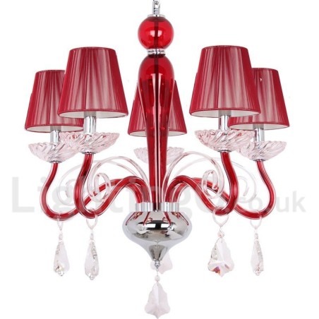 Lámpara de araña contemporánea de cristal K9 de 5 luces rojas estilo vela Lámpara de araña contemporánea de cristal K9 de 5 luces rojas estilo vela