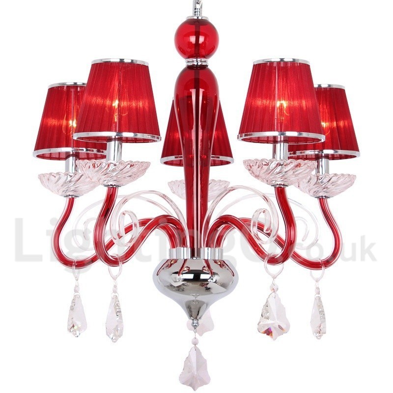 Lámpara de araña contemporánea de cristal K9 de 5 luces rojas estilo vela