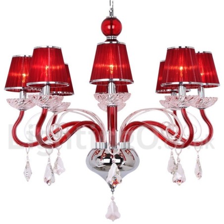 Lámpara de araña contemporánea de cristal K9 de 8 luces rojas estilo vela Lámpara de araña contemporánea de cristal K9 de 8 luces rojas estilo vela