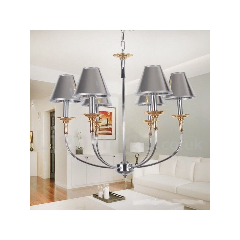 Lámpara de araña moderna contemporánea de 6 luces estilo vela cromada