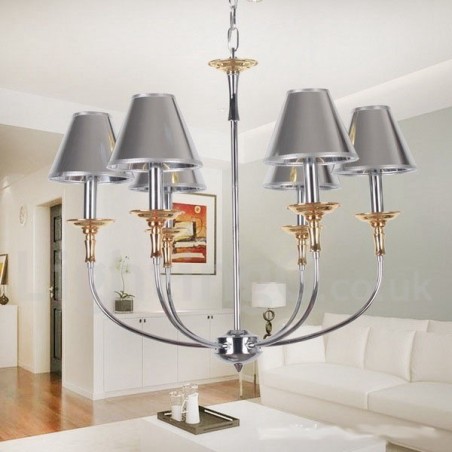 Lámpara de araña moderna contemporánea de 6 luces estilo vela cromada Lámpara de araña moderna contemporánea de 6 luces estilo vela cromada