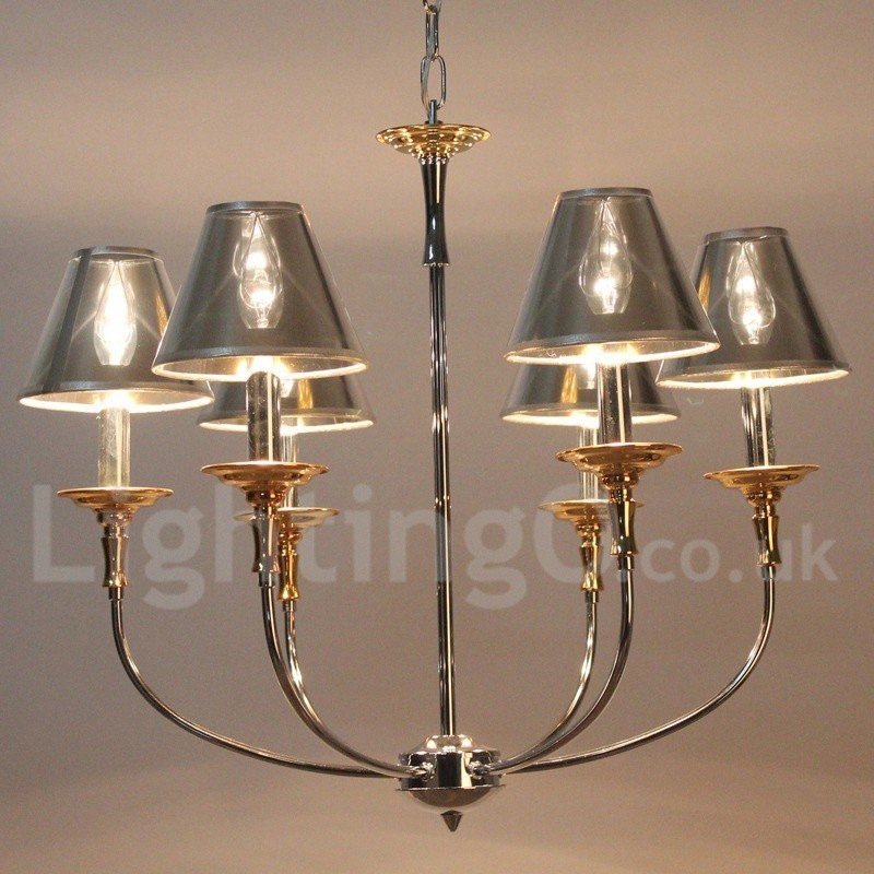 Lámpara de araña moderna contemporánea de 6 luces estilo vela cromada