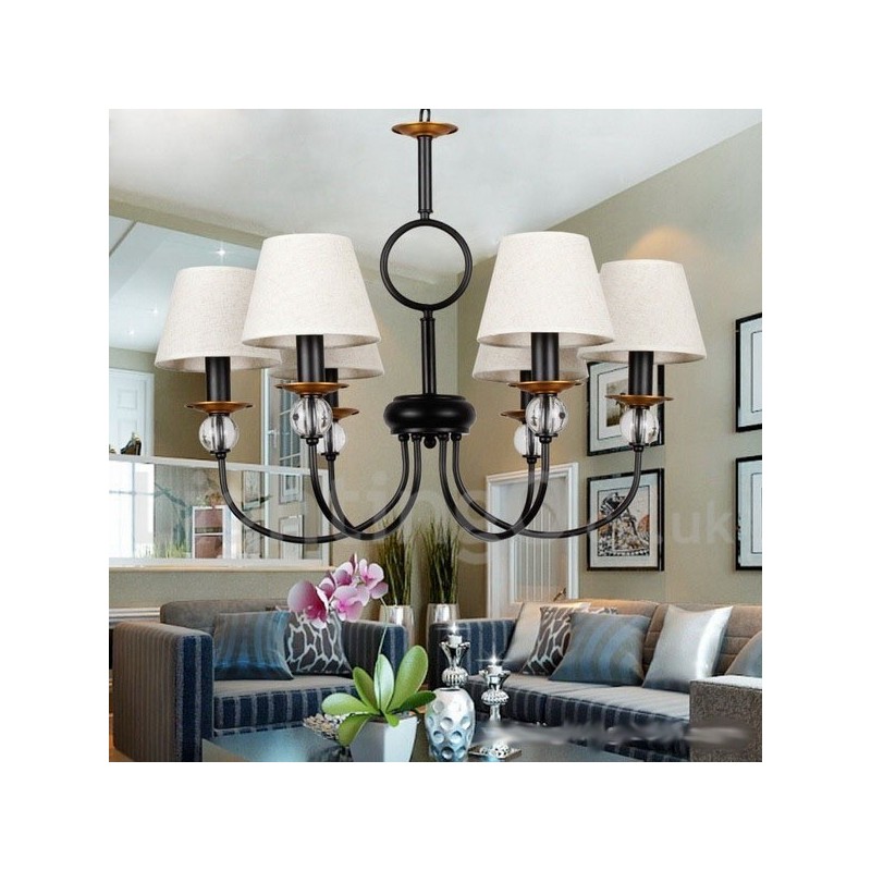 Lámpara de araña de 6 luces rústica, retro, estilo mediterráneo, contemporánea, estilo vela, color negro