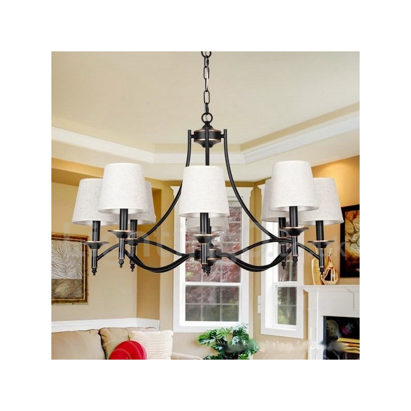 Lámpara de araña contemporánea de 8 luces, estilo rústico retro negro