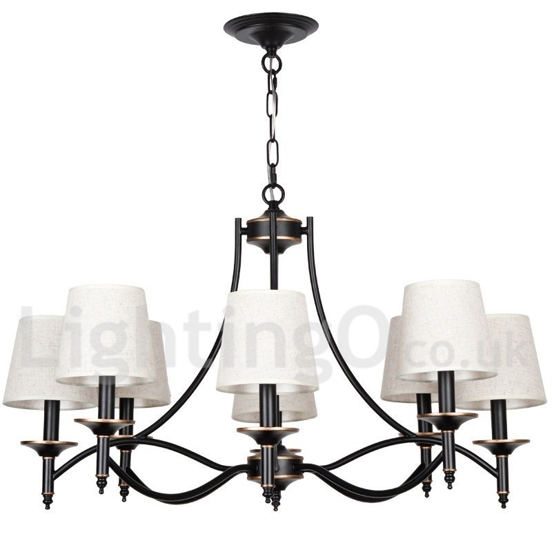 Lámpara de araña contemporánea de 8 luces, estilo rústico retro negro