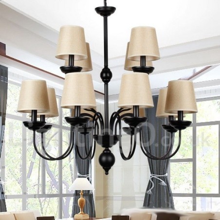 Lámpara de araña rústica de 12 luces y 2 niveles, estilo retro contemporáneo Lámpara de araña rústica de 12 luces y 2 niveles, estilo retro contemporáneo