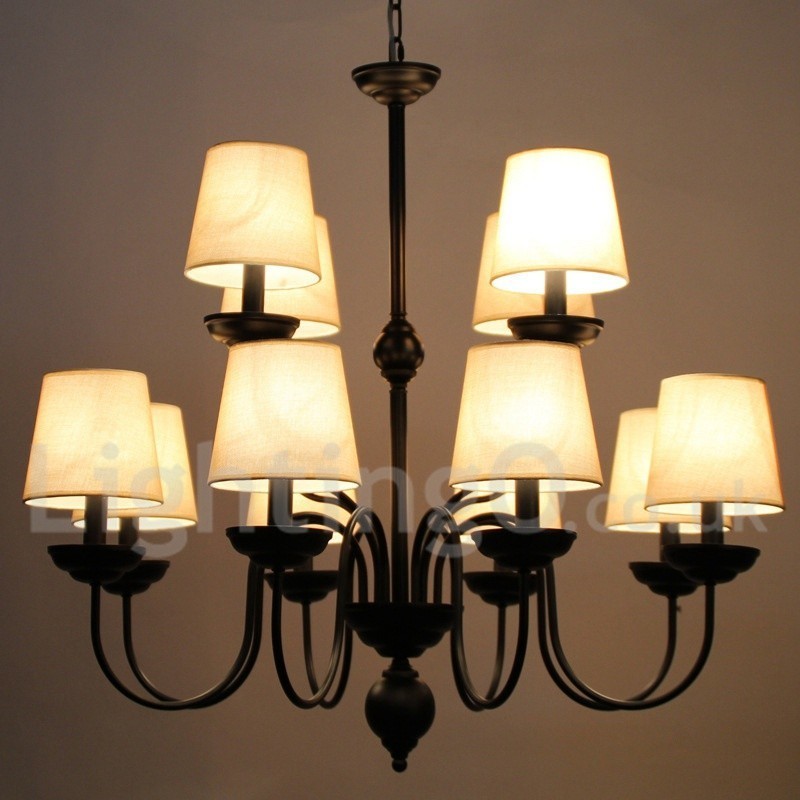 Lámpara de araña rústica de 12 luces y 2 niveles, estilo retro contemporáneo
