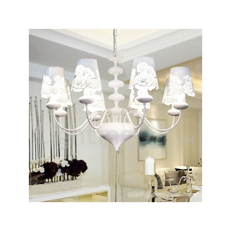 Lámpara de araña moderna contemporánea de 8 luces, estilo vela blanca hueca