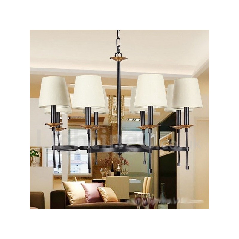 Lámpara de araña estilo vela retro rústica negra de 8 luces