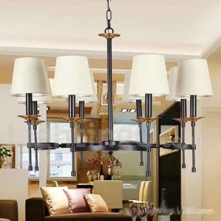 Lámpara de araña estilo vela retro rústica negra de 8 luces Lámpara de araña estilo vela retro rústica negra de 8 luces