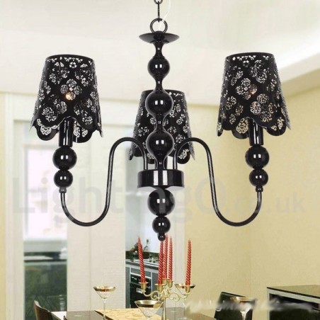 Lámpara de araña moderna contemporánea de 3 luces, estilo vela hueca negra Lámpara de araña moderna contemporánea de 3 luces, estilo vela hueca negra