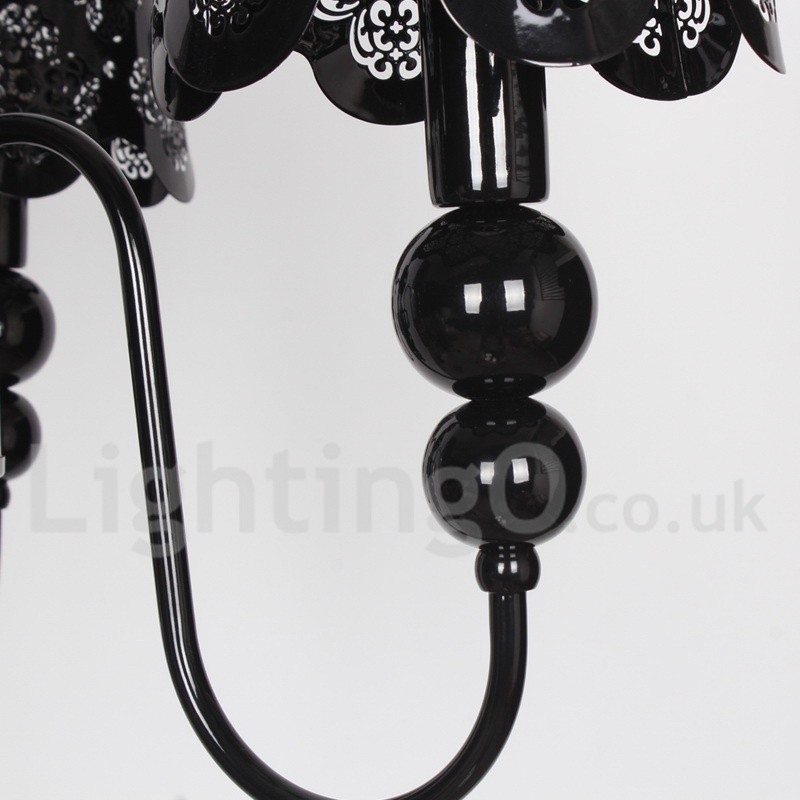 Lámpara de araña moderna contemporánea de 3 luces, estilo vela hueca negra