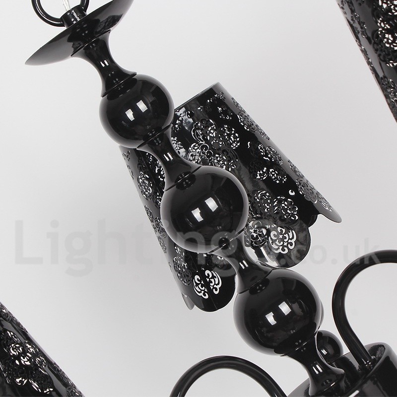 Lámpara de araña moderna contemporánea de 3 luces, estilo vela hueca negra