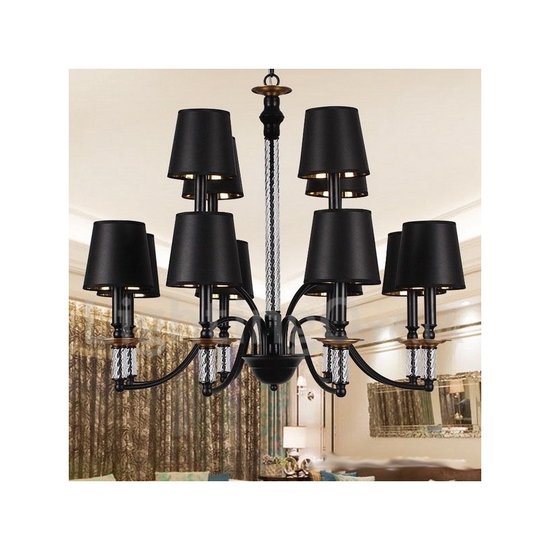 Lámpara de araña estilo vela retro negra de 12 luces