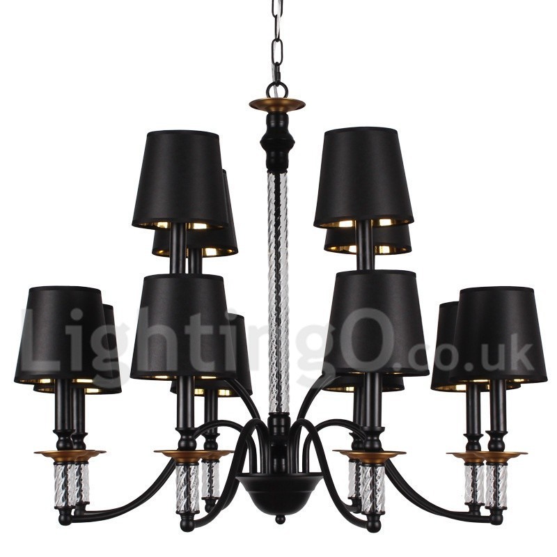 Lámpara de araña estilo vela retro negra de 12 luces