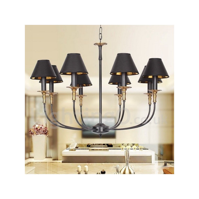 Lámpara de araña contemporánea estilo vela negra retro de 8 luces