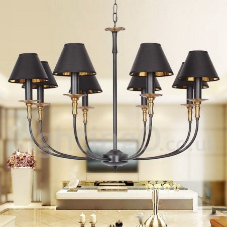 Lámpara de araña contemporánea estilo vela negra retro de 8 luces Lámpara de araña contemporánea estilo vela negra retro de 8 luces