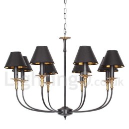Lámpara de araña contemporánea estilo vela negra retro de 8 luces